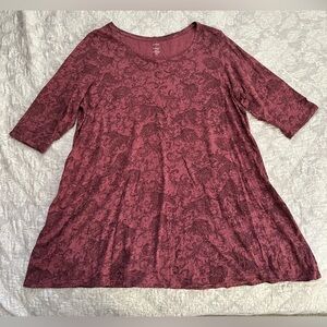 Pure Jill Maroon Patterned Ballet Sleeve Tunic XL Petite